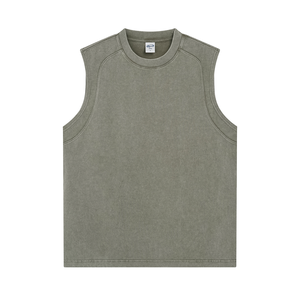 2025 tren baru memotong dan menjahit 100% katun Gym kaus tanpa lengan kustom ukuran besar Retro dicuci kosong Tank top grosir - Product Image 6