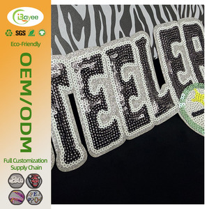 Eco-Friendly Letter Muiti-Back Embroidery Sew on Sequin Embroidery Patches for Clothing <b>Hats</b> <b>Bags</b> - Product Image 1