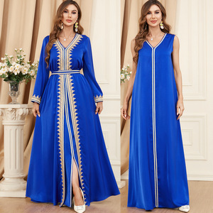 2023 stile modesto 3347 abito da sera in due pezzi da donna Muslim Abaya in poliestere per l'estate nella regione del Medio Oriente arabo - Product Image 5