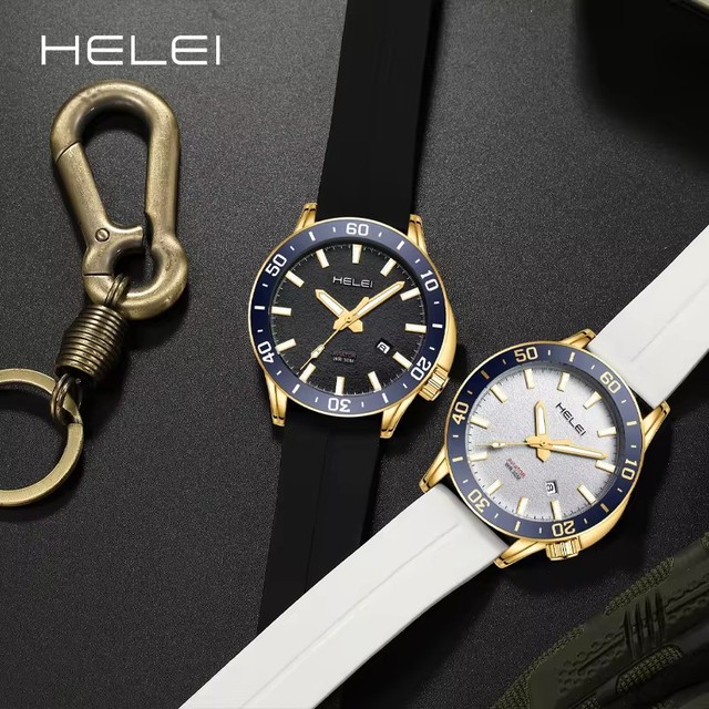 Helei H9005A-J Silicone Strap Luminous Wristwatch Fashion Calendar 9005 Quartz Movement Mens Watches Daily Life Waterproof Watch