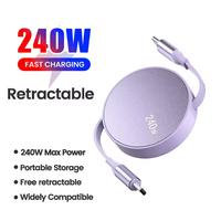 Kabel USB Type C Pengisian Cepat 240W 5A Portabel dan Dapat Ditarik, Bahan TPE untuk iPhone Android untuk OPPO