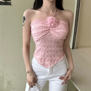 Blusa Sexy de Color Sólido para Mujer con Cuello Irregular y Flores 3D - Product Image 2