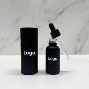 Embalagem cosmética 5ml 10ml 15ml 20ml 30ml 50ml 100ml frasco conta-gotas de vidro de óleo essencial de soro preto fosco com caixa de tubo de papel