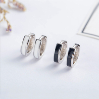 Boucles d'oreilles et clous d'oreilles unisexe en argent sterling S925, style simple et polyvalent, noir et blanc, pour hommes et femmes