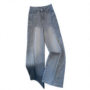Pantalones Vaqueros de <span class=keywords><strong>Mujer</strong></span> de Pierna Recta y Ancha con Diamantes de Imitación, Súper Ventas Primavera y Otoño, Ropa de Calle para Dama, Venta al Por Mayor a Bajo Precio - Product Image 1