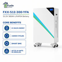 Batterie au lithium LiFePO4 51,2 V 300 Ah 15,36 kWh, pack de batteries de stockage d'énergie solaire avec BMS 200 A intégré, compatible avec Deye Growatt