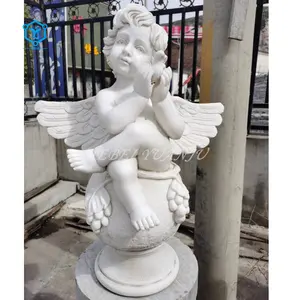 도매 흰색 대리석 돌 장식 손 조각 작은 아기 천사 동상