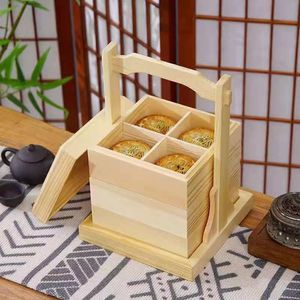 Wooden multi-layer carrying <b>box</b>, Mid-Autumn Festival mooncake <b>box</b>, Chinese pastry <b>gift</b> <b>box</b>, <b>empty</b> wooden <b>box</b>, three-layer - Product Image 1