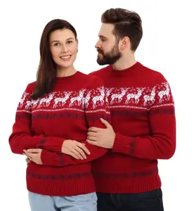 Benutzer definierte Herren Weihnachts pullover Paar Jacquard Pullover Russland Fawn Winter Weihnachts pullover Unisex Strick pullover