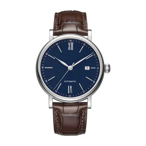 Di alta qualità logo personalizzato di affari di lusso slim Minimalista meccanico automatico in acciaio inox orologio da polso da uomo per kickstart