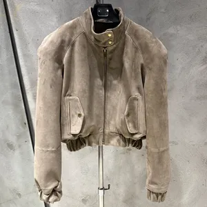 Nouveau Style manteau en cuir suédé en cuir véritable vêtements d'extérieur courts Bomber daim <span class=keywords><strong>femme</strong></span> vestes - Product Image 4