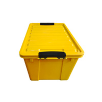 Caisse de rangement empilable en plastique jaune QS avec couvercle et loquet, conteneur robuste en PP pour entrepôt et maison
