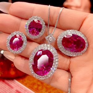 Tu Oval cut 15*20-13*18 Cubic Zirconia <b>earrings</b>, necklace, rings Halo Copper White Gold Plated 3 piece jewelry <b>set</b> for Women - Product Image 1