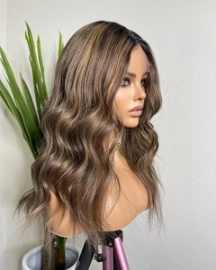 Rambut palsu renda depan kutikula Eropa Remy Virgin sorot coklat dua ditarik kualitas Salon 12A dengan akar gelap - Product Image 2