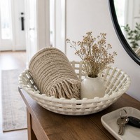 Corbeille à fruits en céramique ajourée, aspect tissé à la main, bord perlé, forme carrée ou ronde, pour la cuisine, la table, la décoration intérieure et le rangement