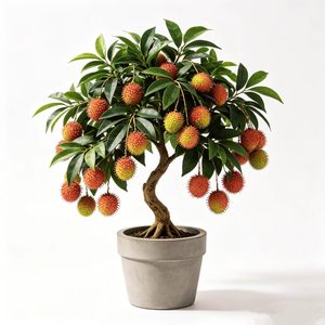 Arbre Bonsaï Artificiel de Ramboutan Rouge en Gros, Fruits Réalistes et Fluffys, Plante Artificielle en Pot pour Décoration de Table de Restaurant ou de Réception - Product Image 1