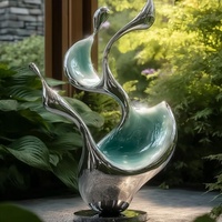 Sculpture de fleur en métal abstraite en acier inoxydable, motif pétale, paysage, sculpture de ruban multi-courbes en acier inoxydable