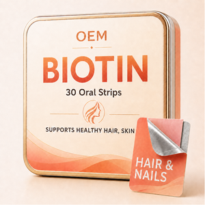 Suplemento oral de biotina, colágeno, queratina y vitaminas en tiras de película soluble para el crecimiento del cabello, piel y uñas. - Product Image 1