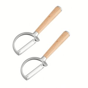 Éplucheur à légumes ergonomique en acier inoxydable avec manche en bois, éplucheurs à pommes de terre de qualité supérieure pour la cuisine - Product Image 4