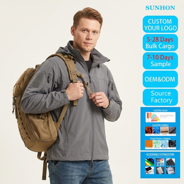 Mens Outdoor Lightweight Camping Windproof Waterproof Hiking Bomber Jacket Long Zipper Closure Tactical