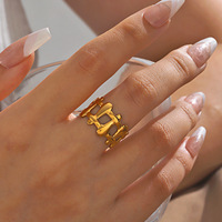 Cincin Geometris Stainless Steel Trendi Gaya Eropa dan Amerika untuk Wanita, Cincin Titanium Steel Berlapis Emas 18K Gaya Hip-hop Niche