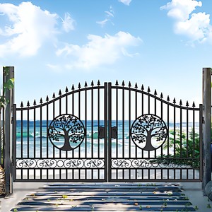 Portails battants manuels de 20 pieds en fer forgé noir thermolaqué pour allée, <span class=keywords><strong>jardin</strong></span> et cour, taille personnalisée - Product Image 4