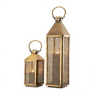 <b>Set</b> of 3 Black Metal Candle <b>Lantern</b> Leather Strap Handle Glass Pillar Candle Holder Floor Home Decor - Product Image 3