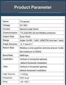 Witmotion <span class=keywords><strong>MEMS</strong></span> chống rung kỹ thuật số máy đo độ nghiêng modbus sindt01 (trục x 0.1 Độ) sindt02 (xy 0.1 độ) công nghệ cao cảm biến - Product Image 2