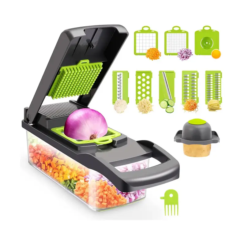 12 in 1 Kitchen Multi-functional Food Chopper Cutter for Onion, Potato, Tomato, Veggie with 8 blades and Strainer Basket