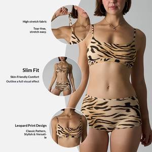 طقم حمالة صدر وسروال قصير بتصميم مخصص من Under Lulu يناسب الجميع للنساء بطبعة جلد الفهد والنمر، حمالة صدر مبطنة مثيرة بدون أسلاك مع سروال قصير - Product Image 2