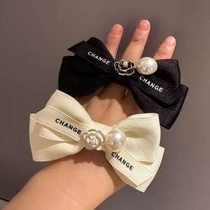 Premium Feel Elegant Black and White Bowknot Hair Tie Simple Niche Design Women's Hair Ties Fashionable Headwear Wholesale - Product Image 1
