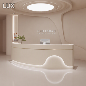 LUX Led <b>Reception</b> <b>Desk</b> Pink <b>Salon</b> <b>Reception</b> <b>Desk</b> White Cash Counter Boutique Clothing Store Checkout Counter - Product Image 5