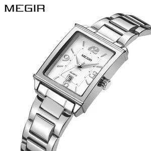 MEGIR1079高級シルバーレディースウォッチブレスレットウォッチ女性用ファッション女性クォーツ時計時計ジュエリー女性用カスタムロゴ