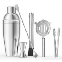 Ensemble de shaker à cocktails de luxe classique en acier inoxydable écologique de 6 pièces, 500 ml, avec passoire Hawthorne, outils de bar en métal de qualité supérieure