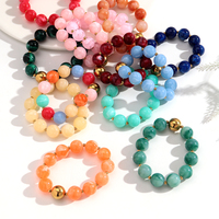 Bracelet élastique perlé fait main pour femme, en acrylique coloré de 16 mm et acier inoxydable plaqué or, idéal pour le quotidien