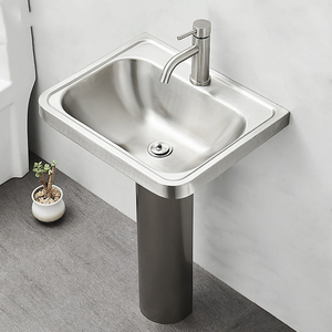 Évier rectangulaire sur pied en acier inoxydable SS304, évier colonne autoportant épaissi <span class=keywords><strong>de</strong></span> 1,0 mm pour salle <span class=keywords><strong>de</strong></span> bain domestique et zone utilitaire extérieure - Product Image 3