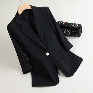 Women's Black Blazer Three Quarter Sleeve Slim Fit Elegant Casual Spring Summer 2026 Style Cross Border Ecommerce Item - Product Image 1