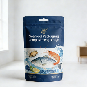 Lebensmittelechte, gravurgedruckte, feuchtigkeitsbeständige, individuell bedruckte, wiederverschließbare Plastik-Standbeutel mit transparentem Fenster für große und kleine Meeresfrüchte - Product Image 1
