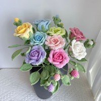 Vente en gros de fleurs artificielles en laine crochetée, petites roses en forme de bouton de fleur, bouquet de roses, décoration pour la maison