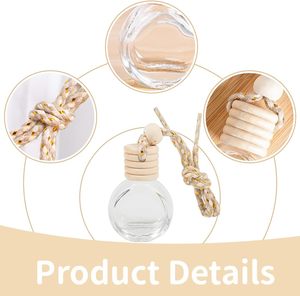 Diffuseur de parfum pour voiture en verre cylindrique rond de 8 ml, imprimé sur écran, avec bouchon en bois naturel et décoration pendentif - Product Image 3