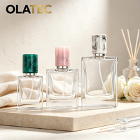 OLATEC Botella de Perfume de Lujo Personalizada, Botella Cuadrada Transparente Vacía con Tapa de Mármol, Botellas de Perfume de Vidrio al por Mayor
