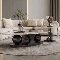 Ensemble table basse moderne dorée de luxe au design italien, mobilier de maison avec plateau en marbre, table centrale extensible pour le salon
