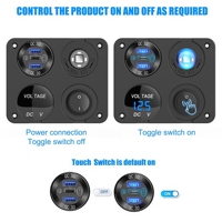 Panel de Montaje para RV con Toma de Corriente USB de 12V, Panel de Interruptores Marino Impermeable de 12V con Puerto USB PD, Voltímetro LED y Encendedor de Cigarrillos