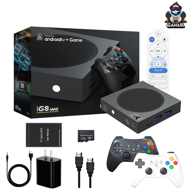 Newest G8MAX Android 14 Video Game Console 32GB ROM 8k Decoding BT Voice Remote Dual Gamepad 60000+ Retro Games EU Plug