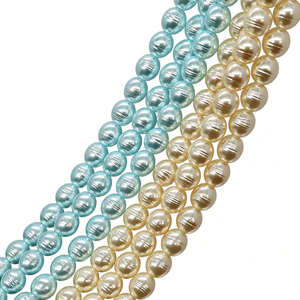 Perle di Vetro Premium 10x11mm Blu Cielo Oro Chiaro, a Filo, Forma Barocca, Perle Sciolte con Nucleo Pesante per Gioielli Oceanici Fai da Te e Arte - Product Image 2