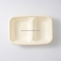 750 ml 2 compartiments biodégradable jetable rectangulaire boîte à lunch canne à sucre bagasse camping récipient alimentaire