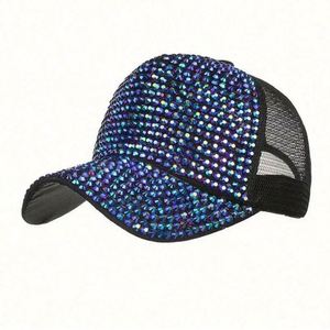 Casquette de baseball en maille pour femme avec patch en cristal et strass, style camionneur, vente en gros - Product Image 4
