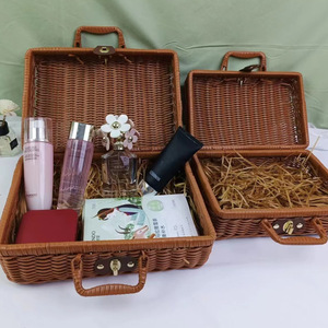 Panier de pique-nique en rotin, panier de rangement avec couvercle, contenants avec couvercles, cubes de rangement avec couvercle, panier tissé - Product Image 3