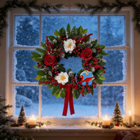Rangkaian Bunga Natal Impor dengan Buah Berry, Ukuran 45cm-55cm, Model Berlampu, Gaya Meriah, Dekorasi Rumah