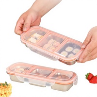 Boîte à lunch rectangulaire hermétique à 3 compartiments en acier inoxydable 304, boîte bento portable de qualité alimentaire avec une capacité de 501-800 ml